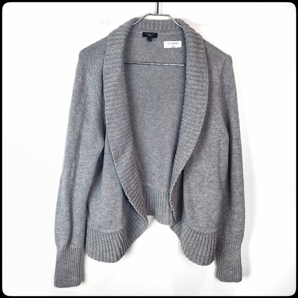 TALBOTS Nylon/Lambswool Petites Soft Gray Coastal Knit Cardigan Sweater Size: Lg